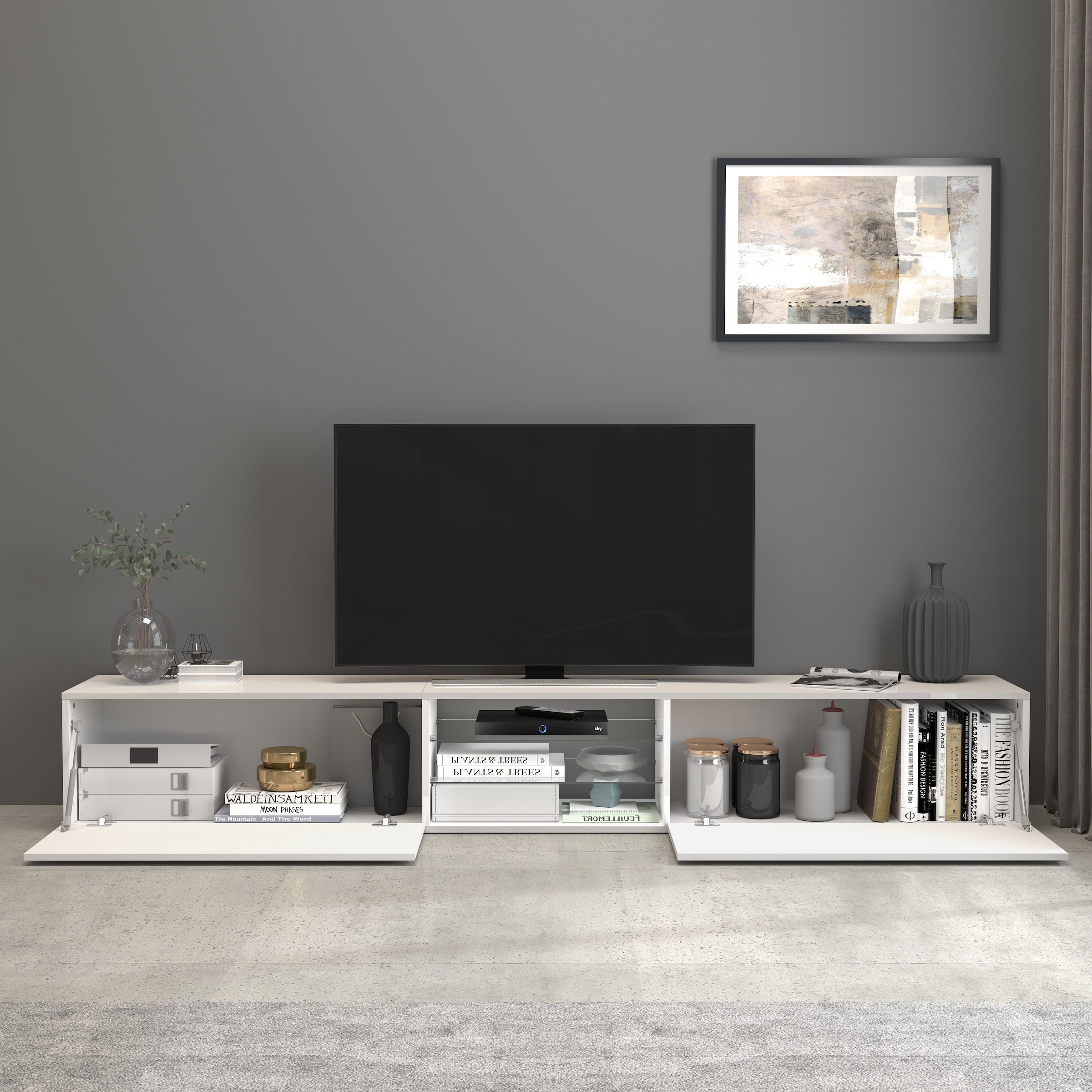 INOSIGN Lowboard »Egypt,Lowboard,TV-Kommode,TV-Möbel,TV-Bank« mit 2 Klappen, 2 Glasböden,kompl. Hochgl. lackiert (B/T/H)240x38x35 cm