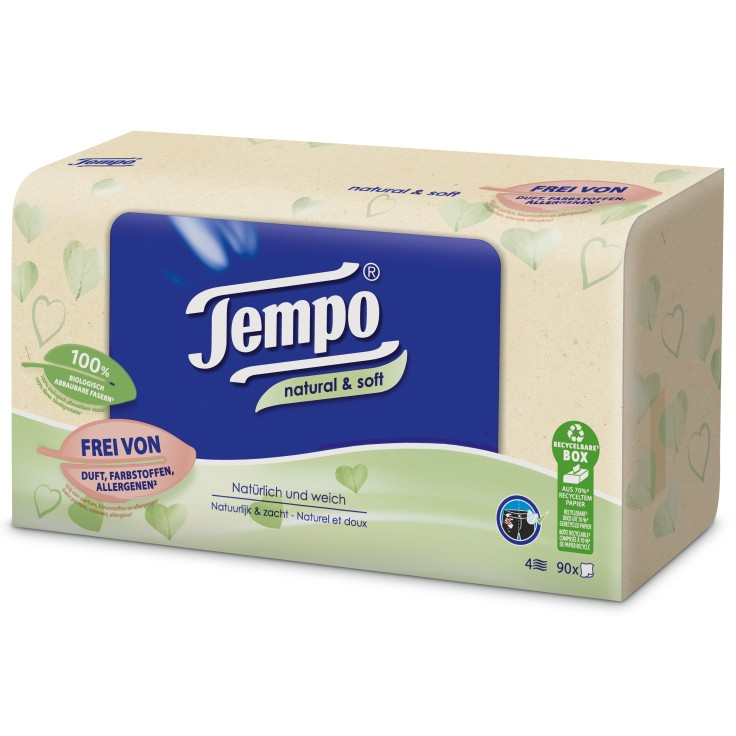 TEMPO Taschentücher<br>90 Stück, Box, natural & soft