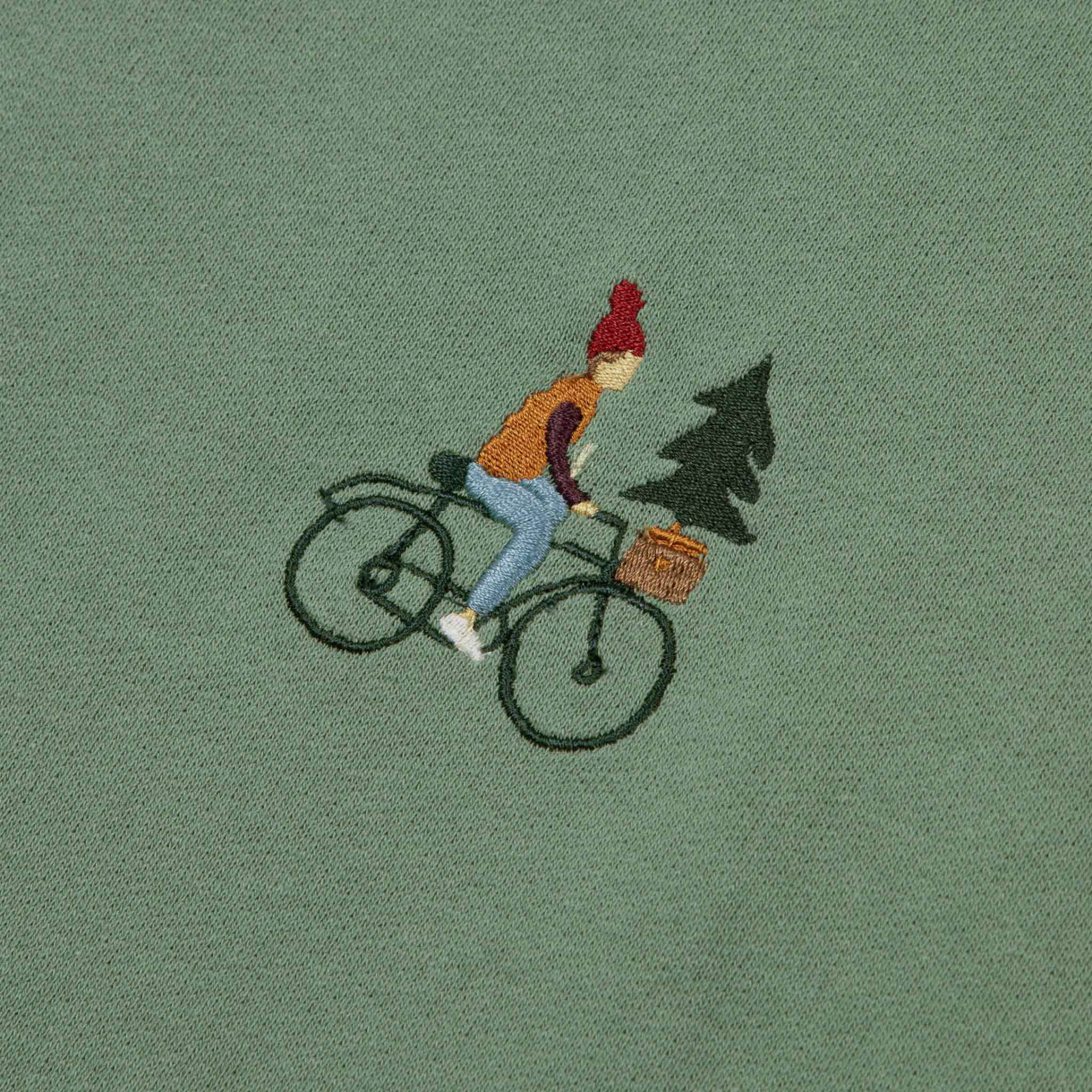Sweat col rond vert broderie Vélo coton et coton recyclé - modèle Darney