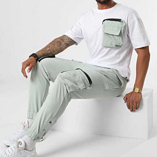 Ensemble Tee Shirt Poche Et Pantalon Jogging F22-909T Blanc Turquoise