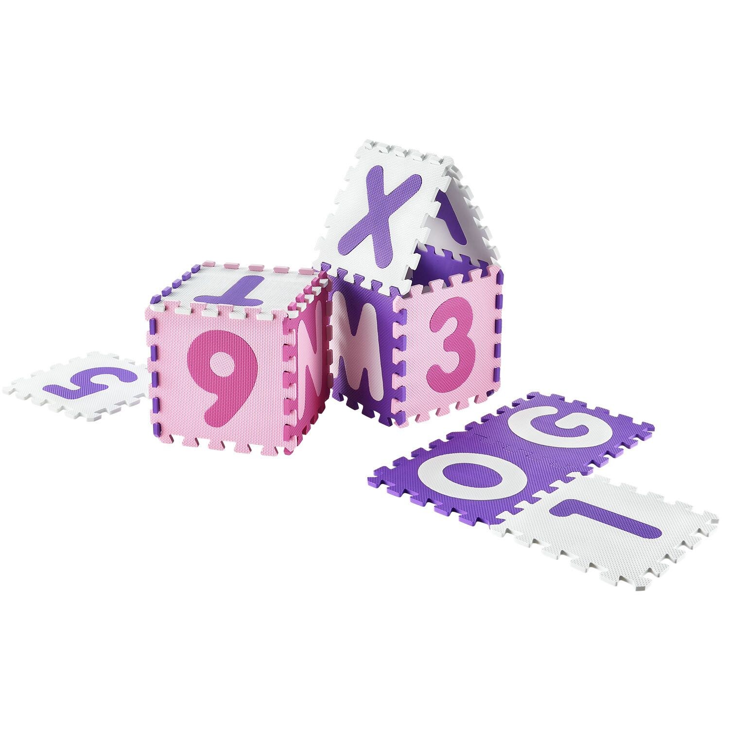 Juskys Kinder Puzzlematte Juna 36 Teile mit Buchstaben & Zahlen - rutschfest – rosa für Mädchen