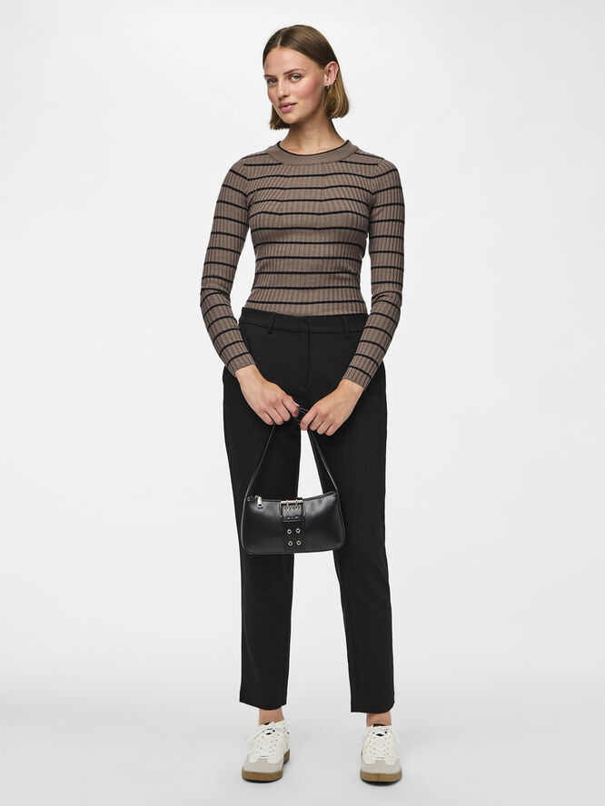Pieces PCCRISTA LS O-NECK KNIT NOOS BC Morel/black narrow