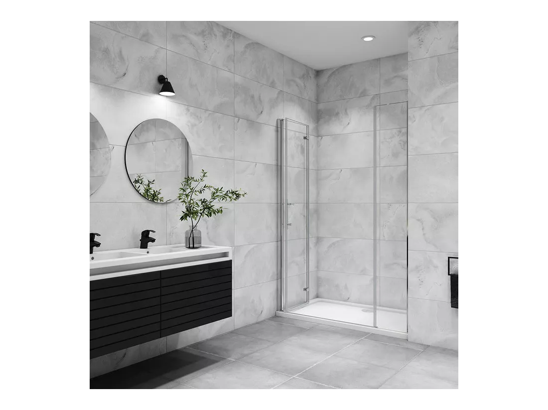Porte de douche pivotante 106x195cm porte de douche pliante avec un élément fixe en 6mm verre anticalcaire
