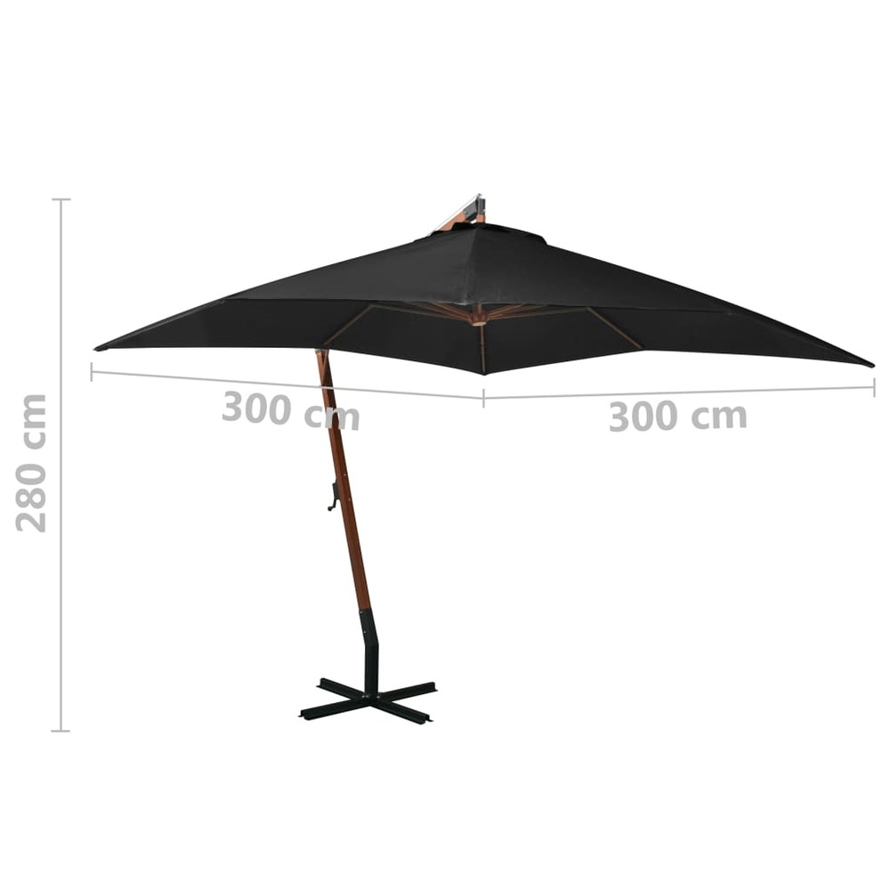 Parasol suspendu avec mât 3 x 3 m bois de sapin massif noir