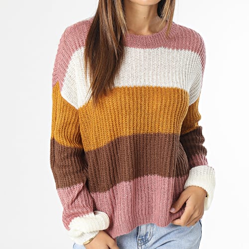 Pull Femme Badut Rose Blanc Marron Jaune Moutarde