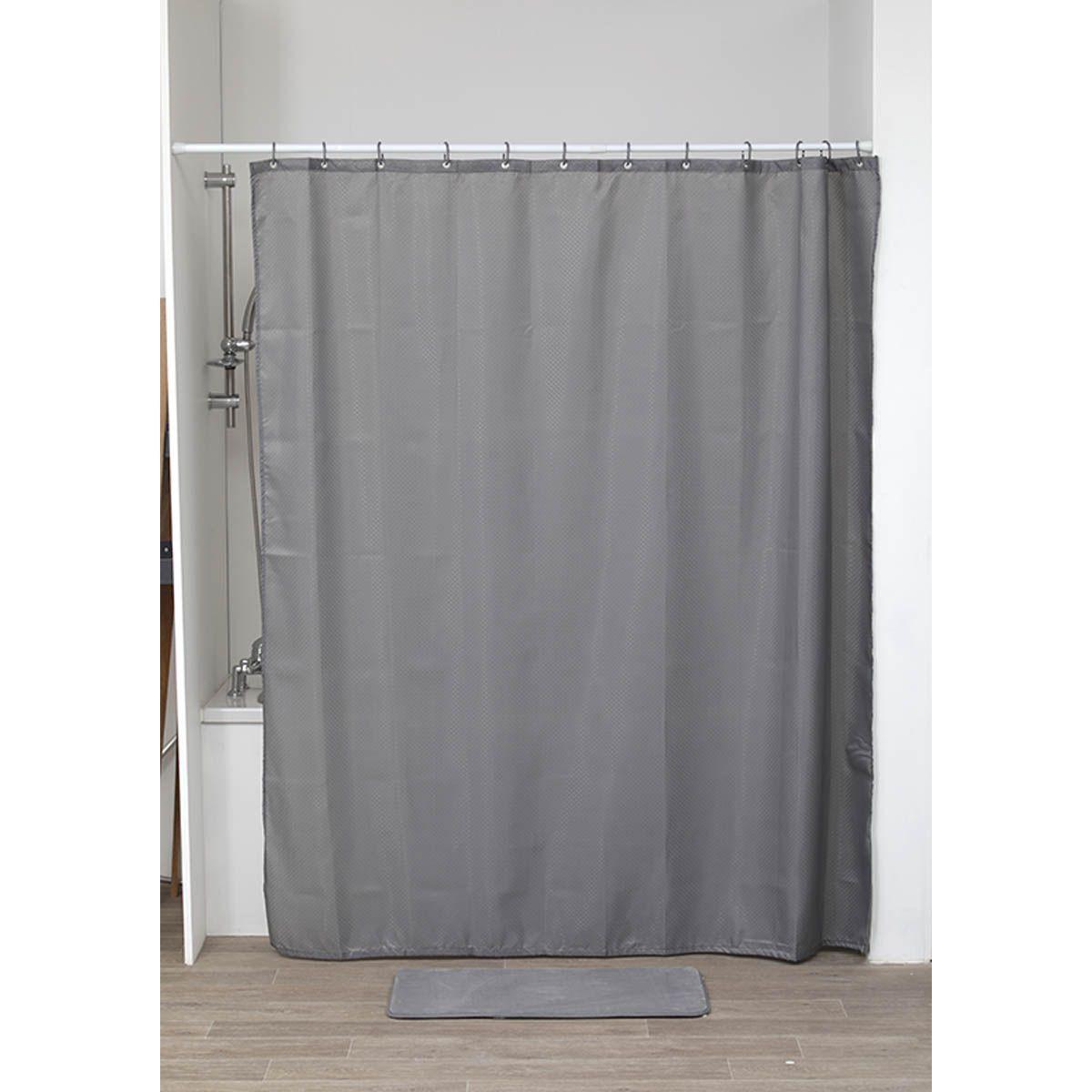 RIDEAU DE DOUCHE POLYESTER 180X200CM MOTIFS DIAMANTS GRIS