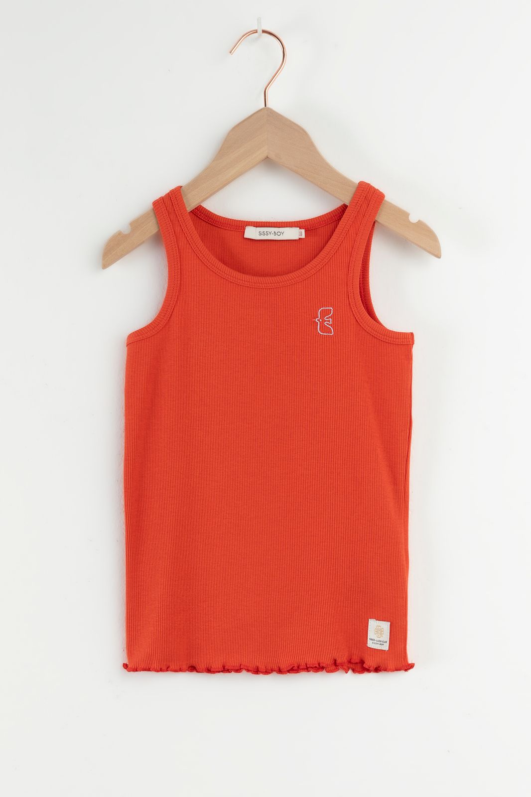 Warm oranje rib singlet met embroidery