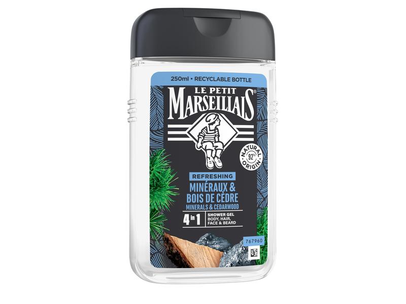 Le petit Marseillais Duschgel Men 4 in 1 Mineral und Zeder Feuchtigkeitsspendende Pflegedusche für Herren