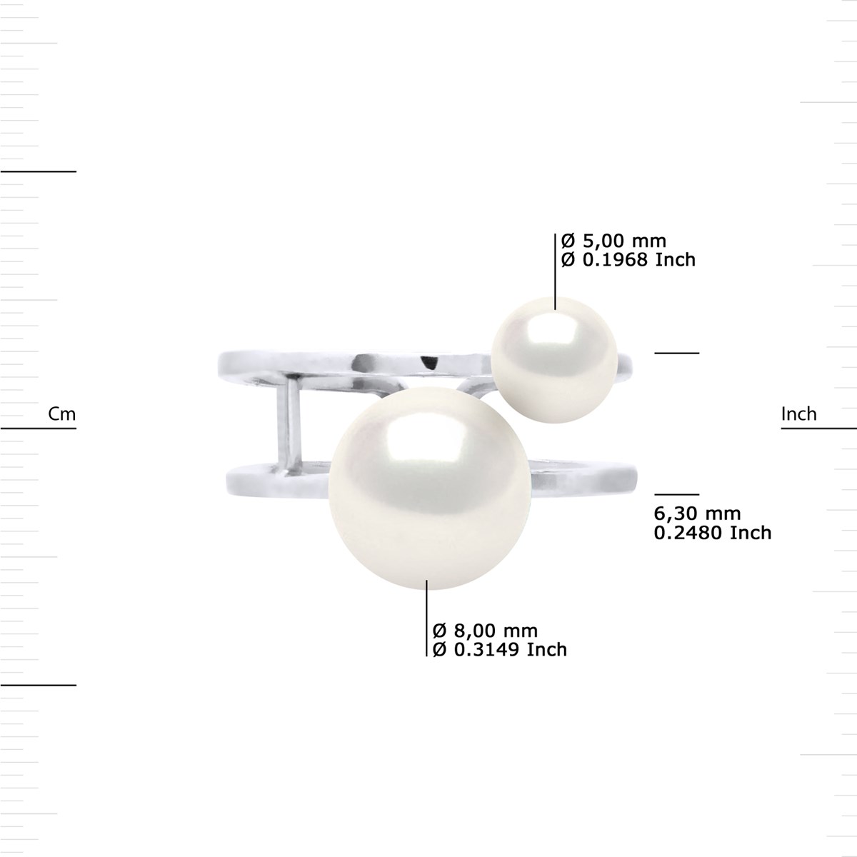 Bague DUO Perles d'Eau Douce 5 et 8 mm Blanches Argent 925