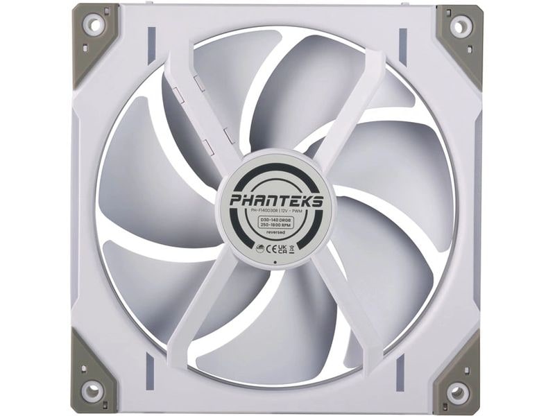 Phanteks PC-Lüfter D30-140 D-RGB PWM Reverse Weiss Leistungsstarker PWM-Lüfter mit D-RGB-Beleuchtung für Gehäuse und Radiatoren