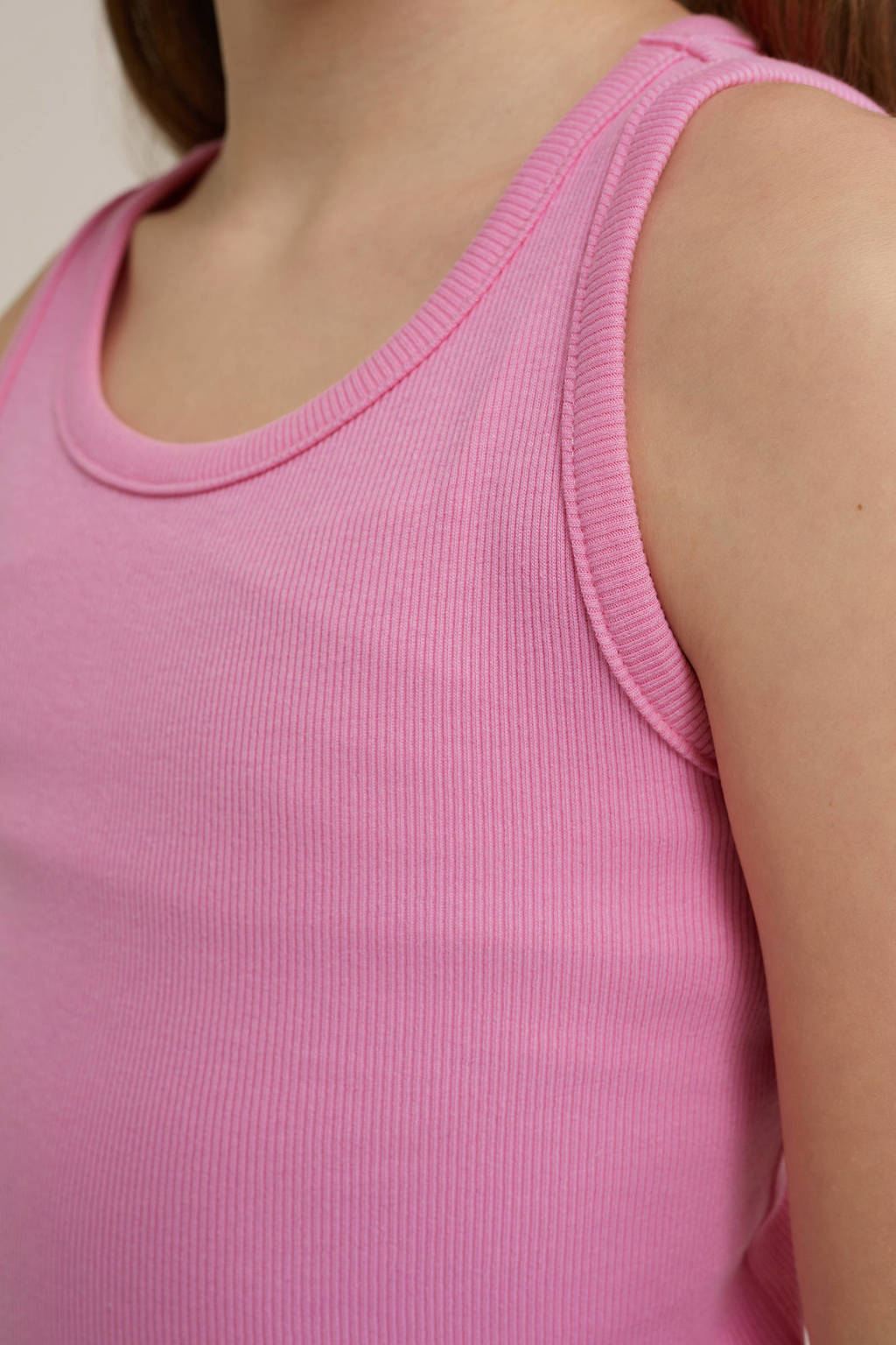 WE Fashion ribgebreidetop roze