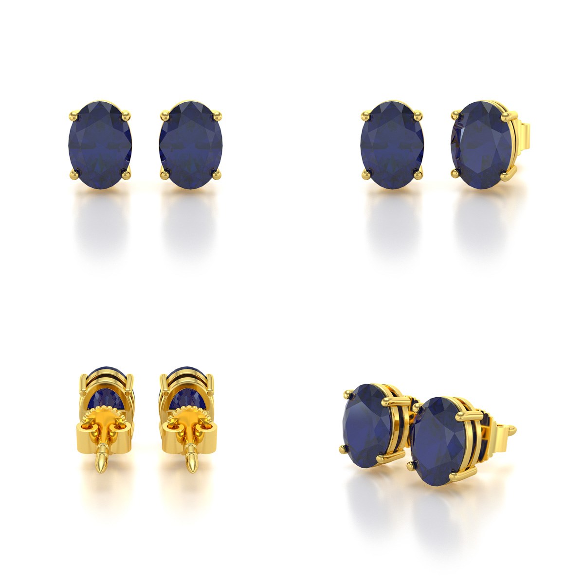 Boucles d'oreilles ADEN Or 585 Jaune et Saphir forme Ovale 1.6grs