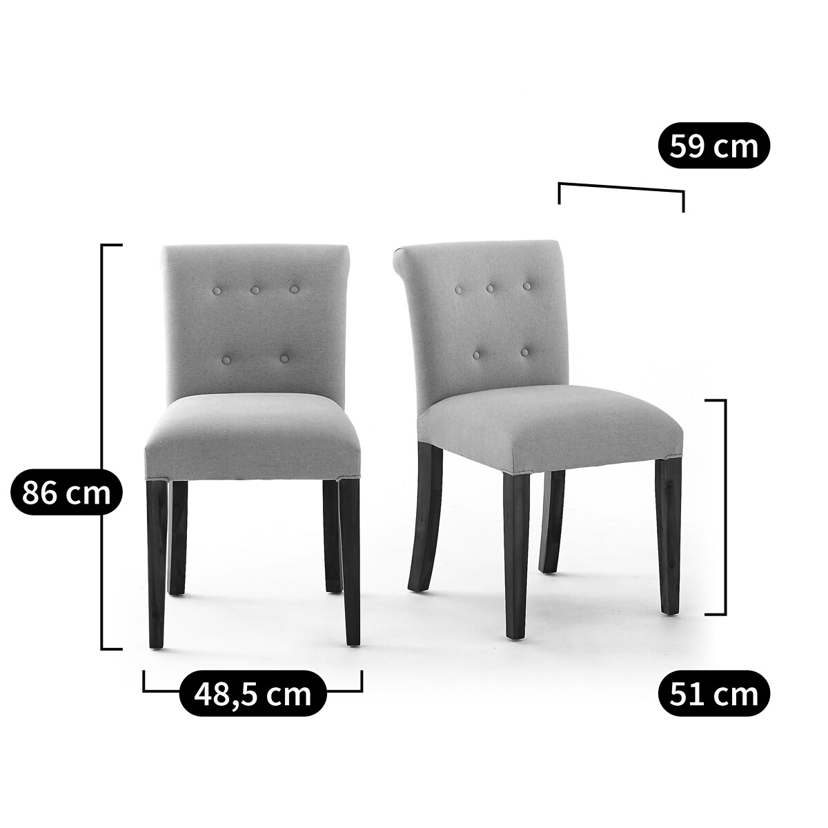 SO'HOME<br>Conjunto de 2 cadeiras com encosto acolchoado, Adélia