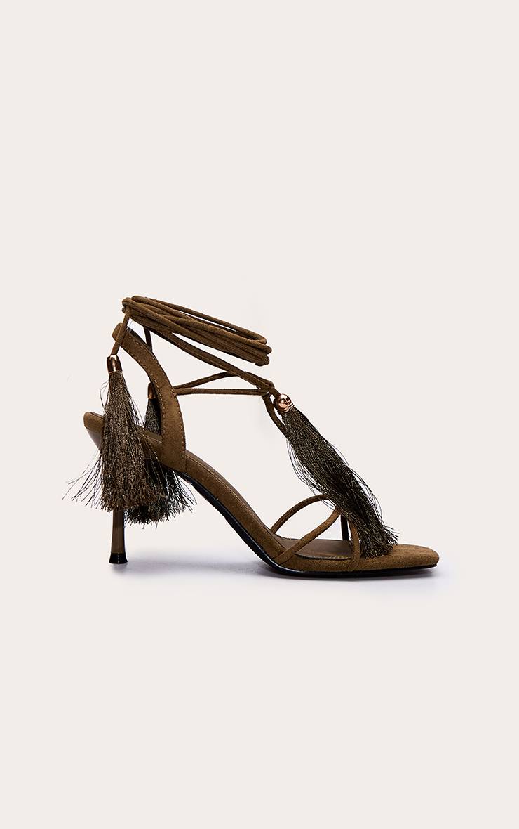 Vert Olive Sandales À Talons À Brides Avec Détails De Franges En Synthétique