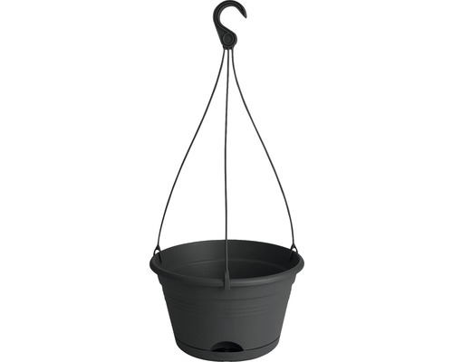 elho Green Basics hangende plantenbakset, kunststof, Ø 28 cm, H 18 cm, zwart, inclusief houder en schotel