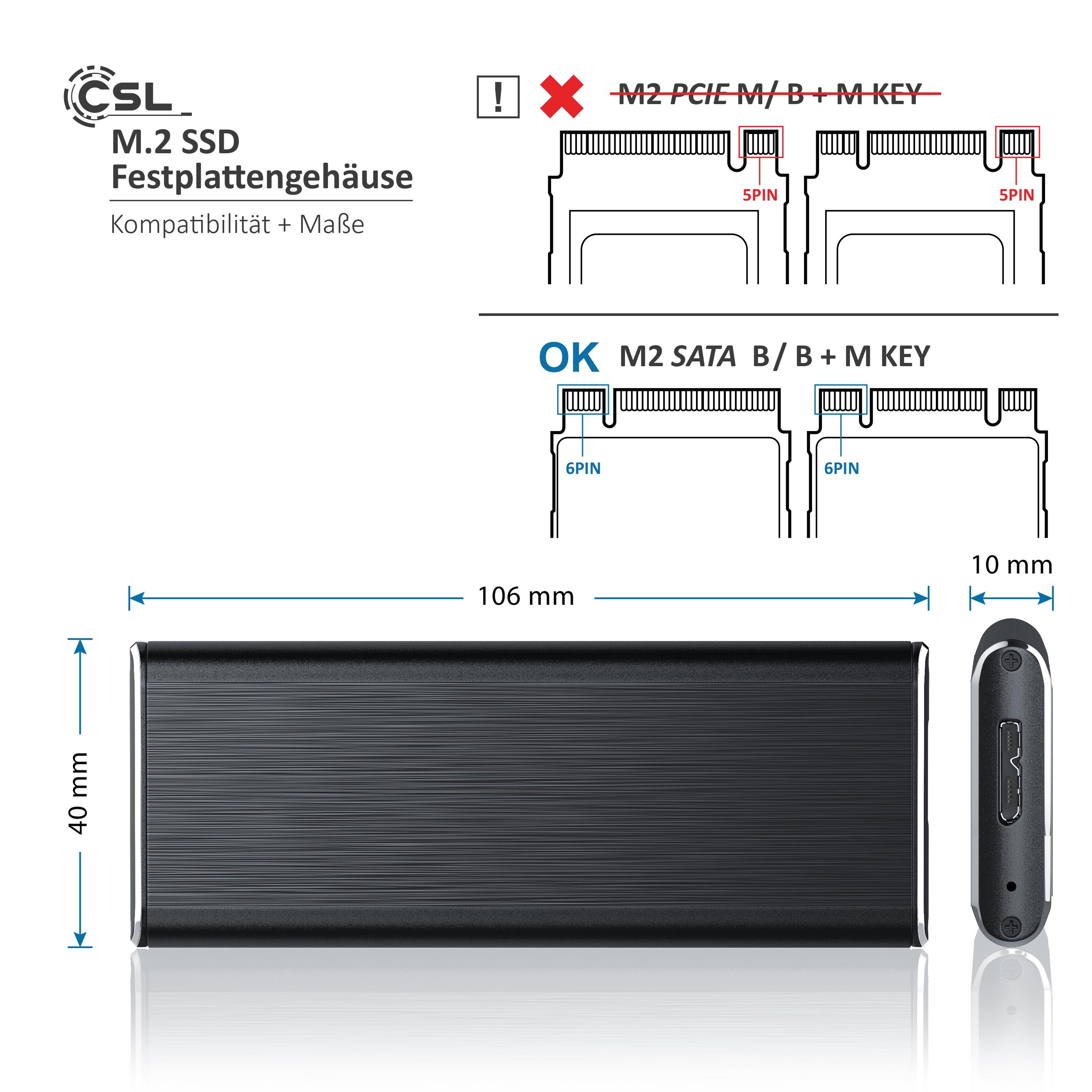 CSL USB 3.0 m.2 SSD Festplattengehäuse für M.2 SSD im 2280, 2260, 2242 & 2230 Format