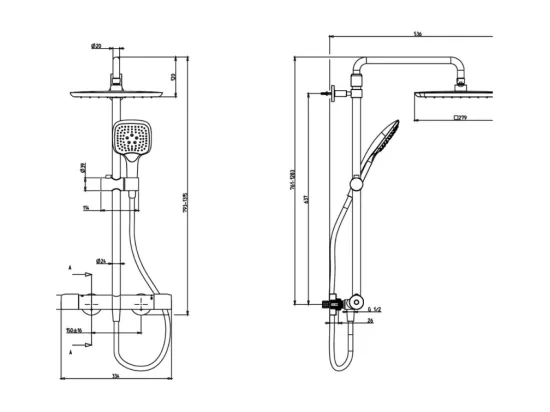 Colonne de douche thermostatique JACOB DELAFON Emma chromé + tablette de douche