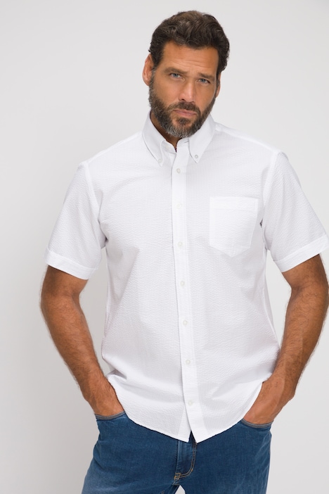 Seersucker-Hemd, Halbarm, Buttondown-Kragen, Modern Fit, Streifen