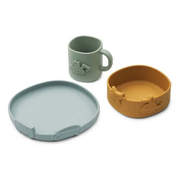 Liewood Set vaisselle Kine en silicone - Set de 3 | Blue fog mix