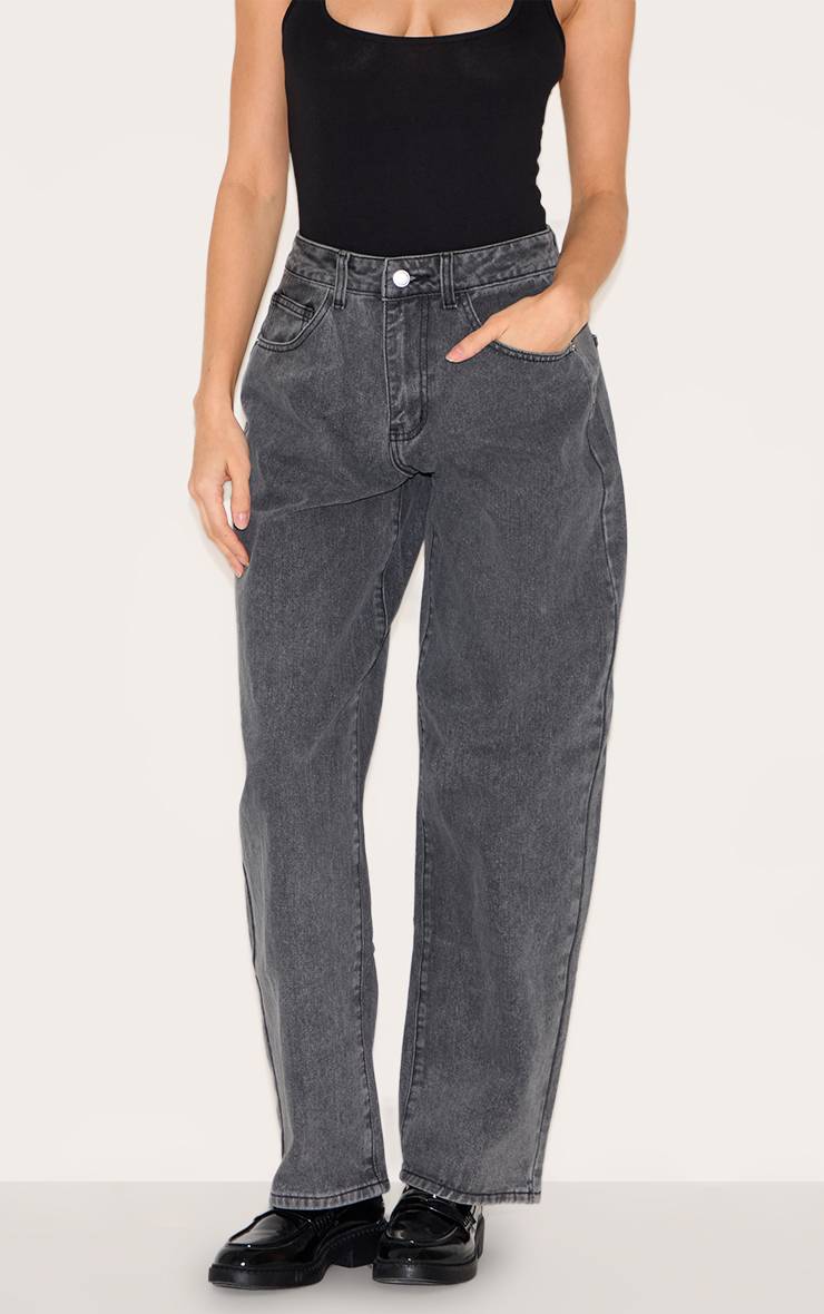 Washed Grey Jean Boyfriend À Taille Basse Dans Le Dos