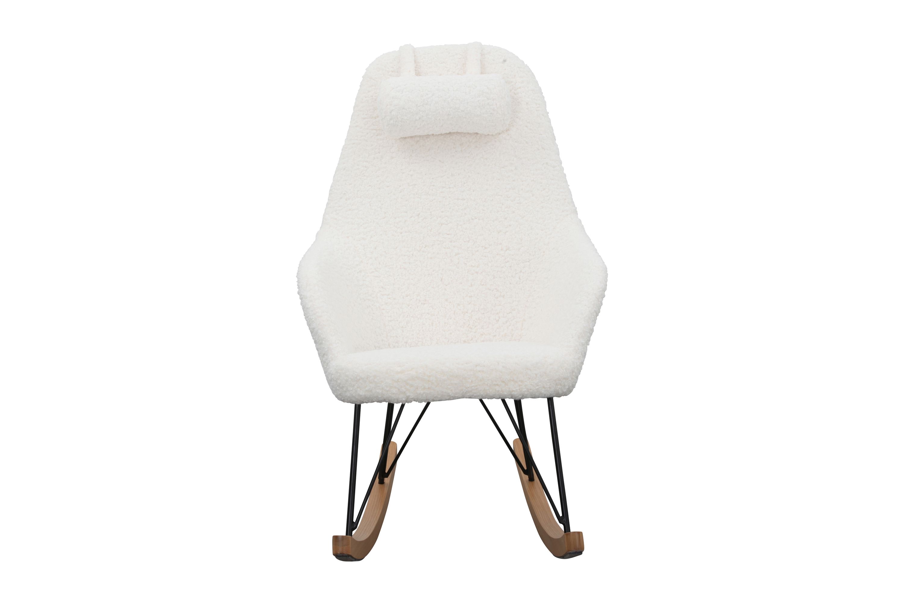 Schaukelstuhl Teddyfell weiß Relaxsessel Polstersessel Ohrensessel Loungesessel