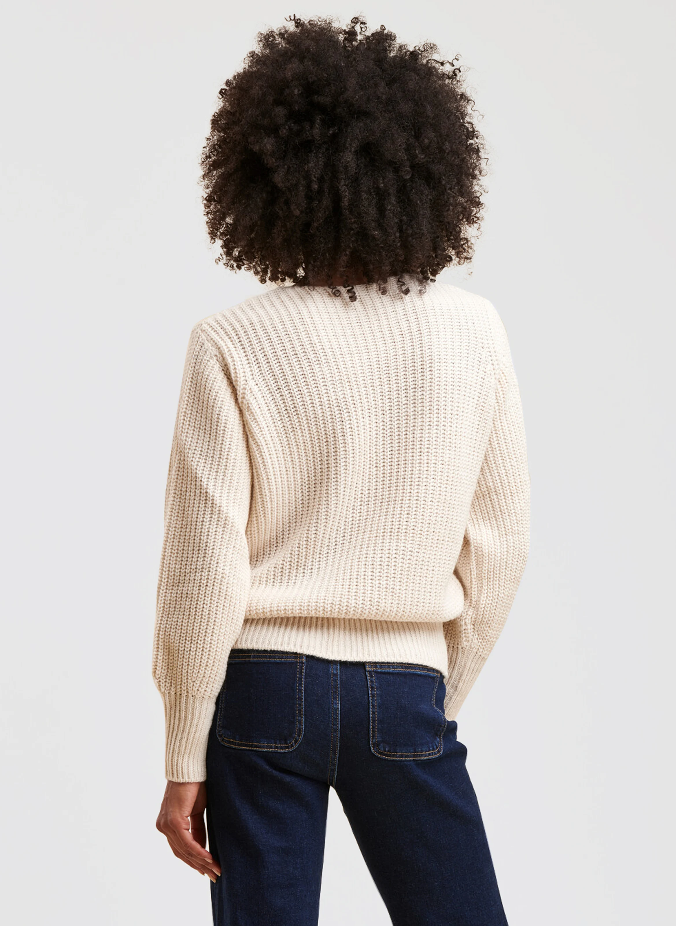 Pull col V en maille torsadée | Blanc