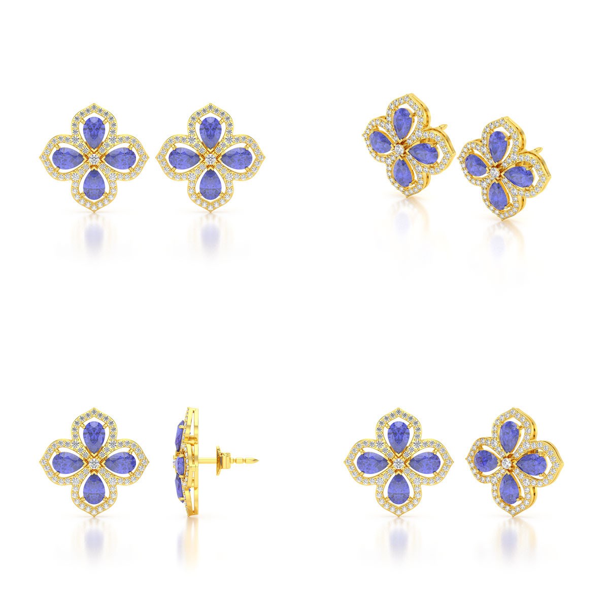 Boucles d'oreilles ADEN Or 585 Jaune Tanzanite et Diamant 3.55grs