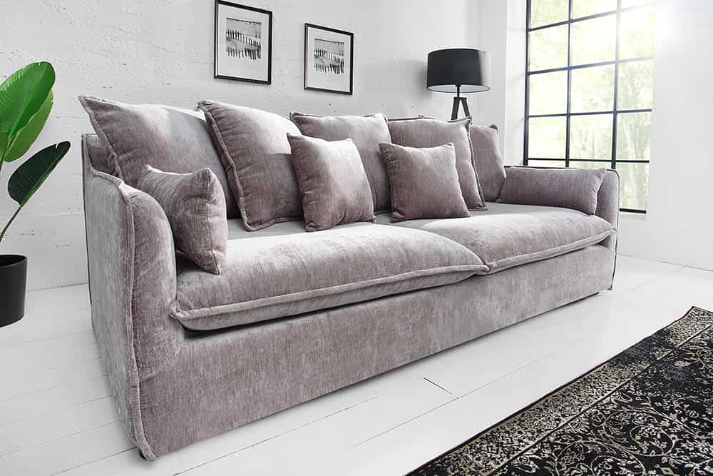 Großes 3er Sofa HEAVEN 200cm taupe Samt Federkern abnehmbarer Bezug Hussensofa