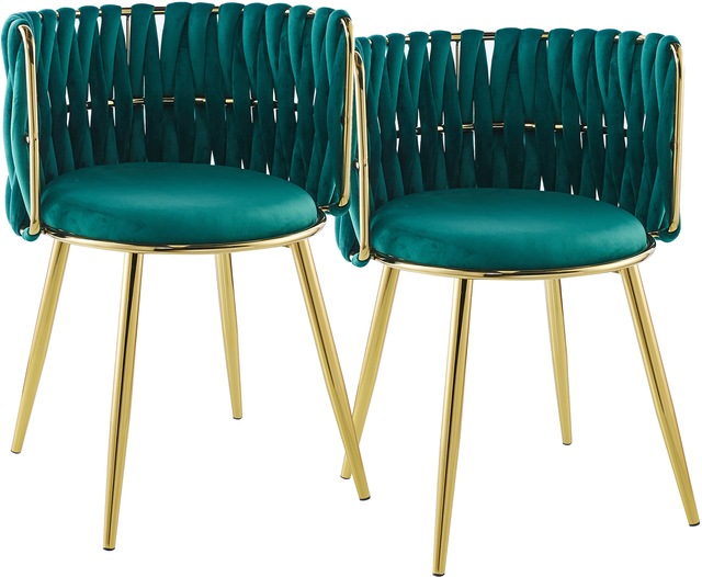 Kayoom Polsterstuhl »Stuhl Melly 125 2er-Set,tolles Design der Rückenlehne, runde Sitzfläch« (Set) 2 Stk.ausgefallen geflochtene Rückenlehne, Samtbezug, goldene Beine
