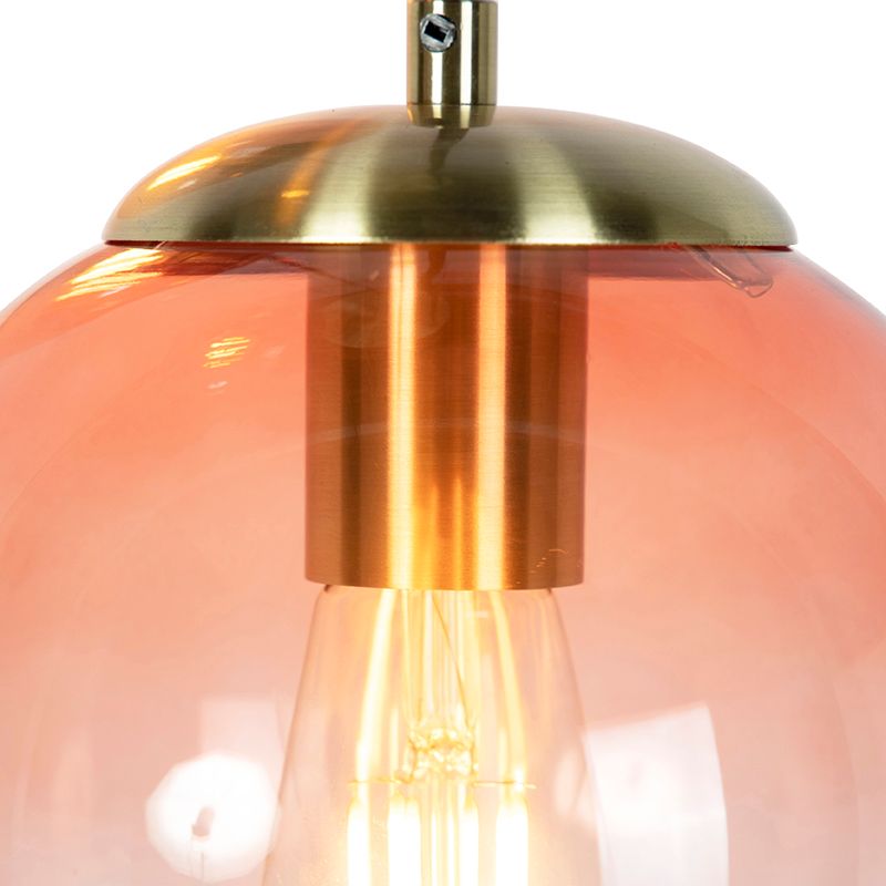 Art deco hanglamp messing 45 cm 3-lichts roze - Pallon