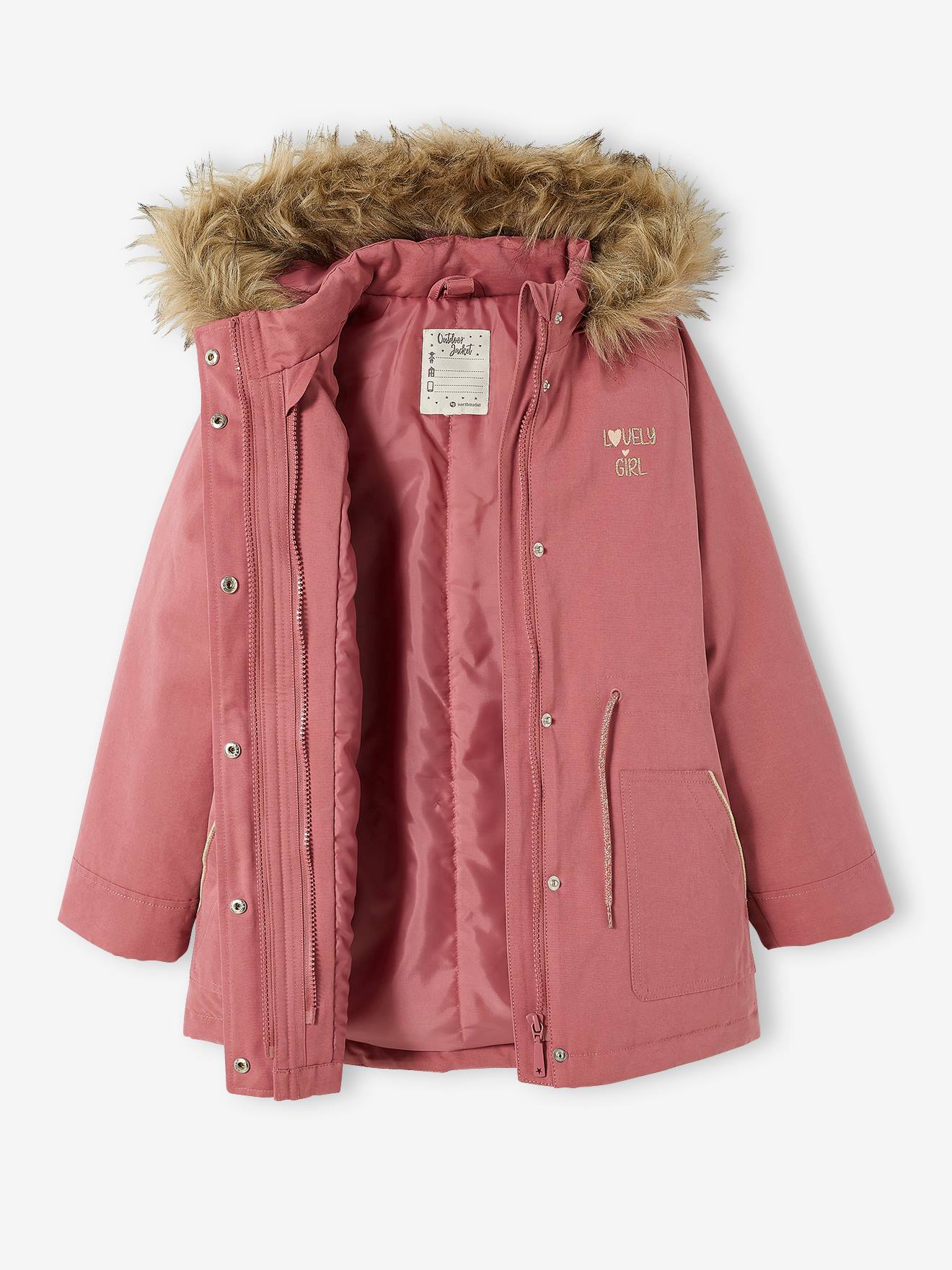 Parka com capuz 3 em 1, verde-escura lisa para meninas