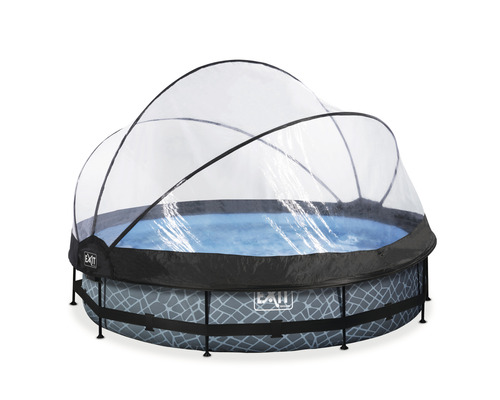 EXIT StonePool ronde opzetzwembadset Ø 360x76 cm incl. patroonfiltersysteem & afdekking, steenlook