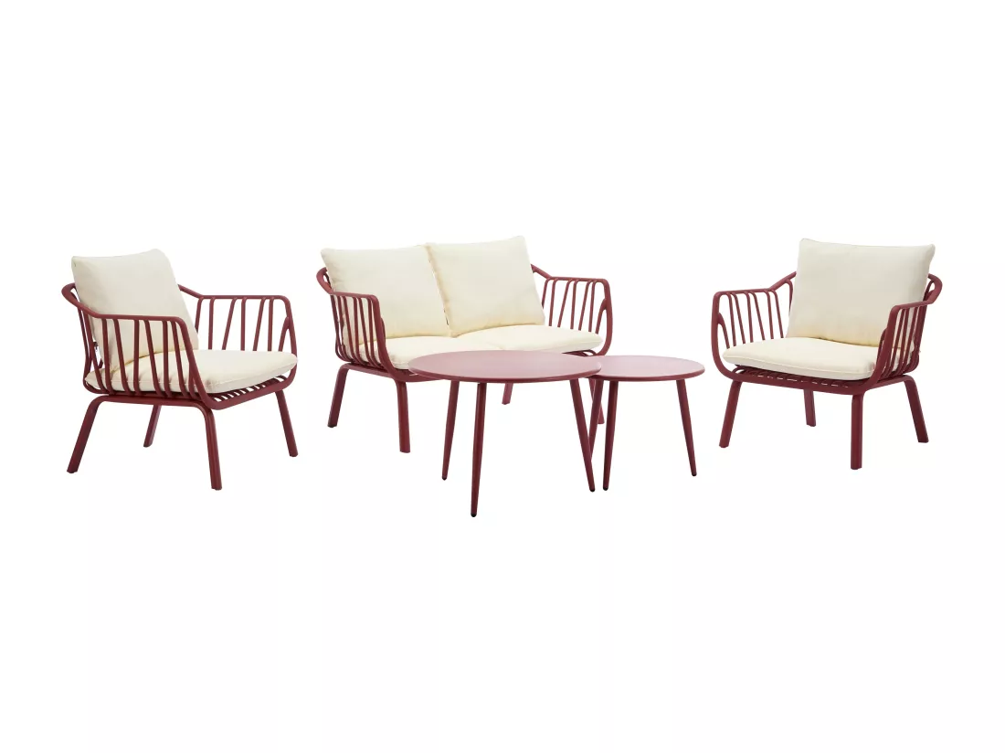 Salon de jardin en polypropylène et métal : un canapé 2 places, 2 fauteuils et 2 tables basses - Bordeaux - LOYNA de MYLIA