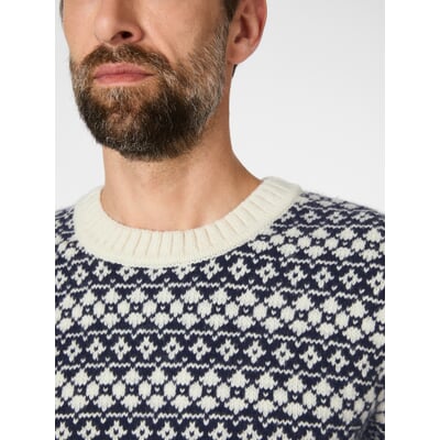 Herrenpullover Lammwolle, Offwhite-Navy