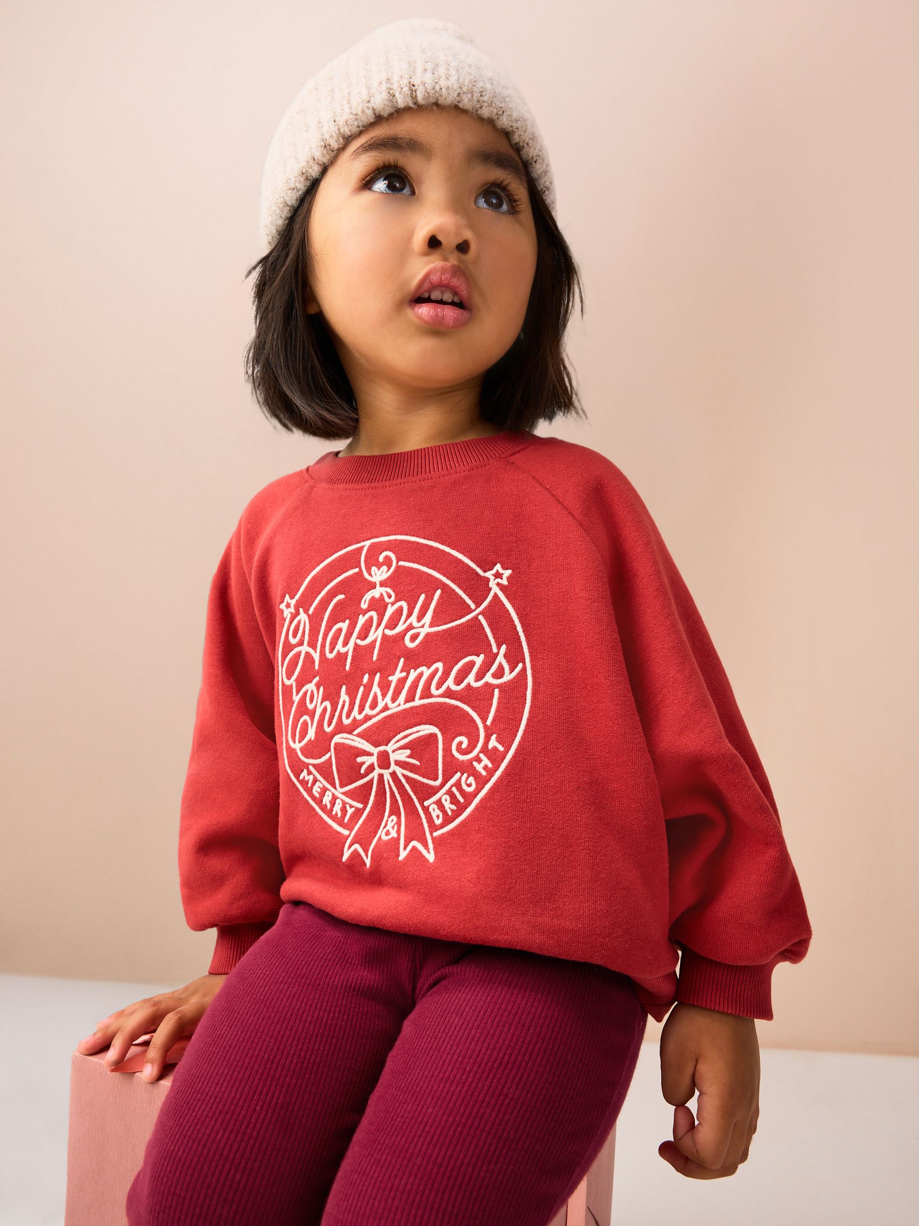 Bordeauxrood Vrolijk Kerstmis - Sweatshirt met ronde hals (3 mnd-7 jr)
