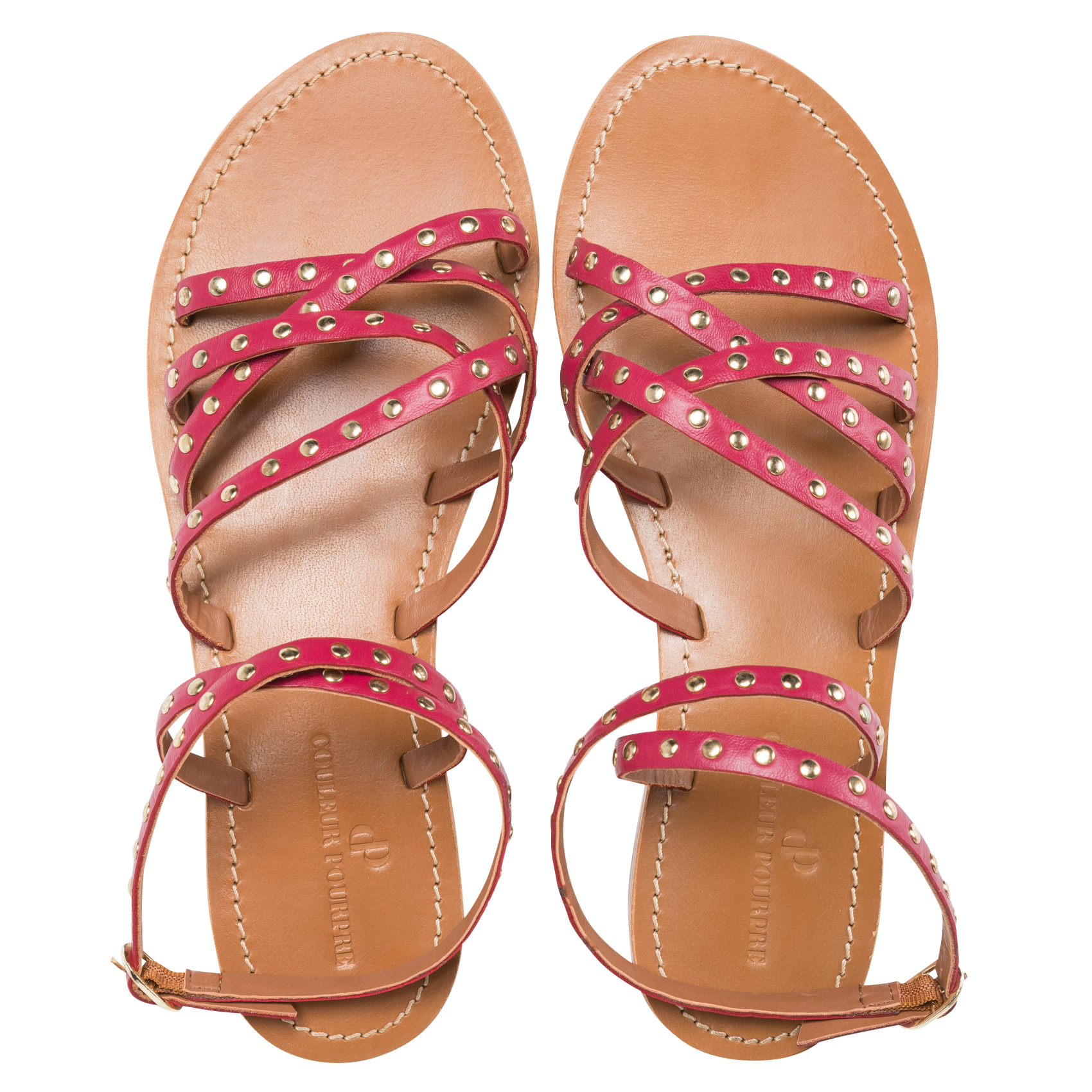 MURIAS - Sandales plates à studs en cuir | Rose