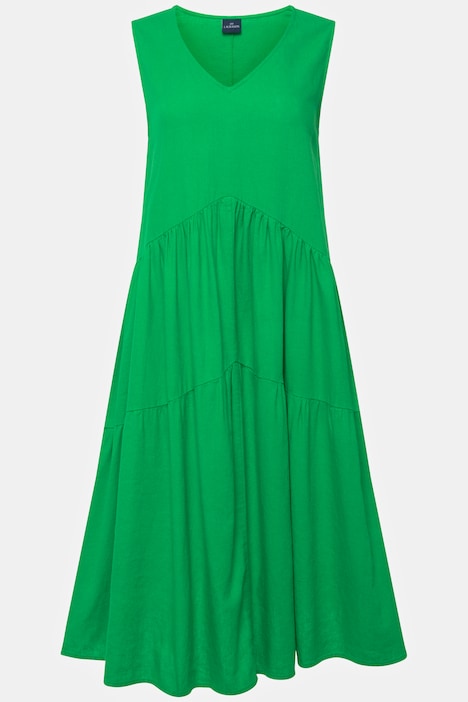 Leinenmix-Kleid, uni, V-Ausschnitt, ärmellos