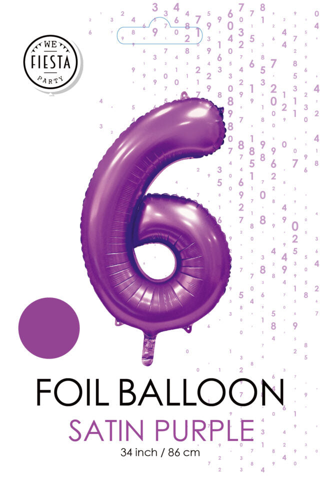 Paarse Cijfer Ballon 6 Jaar Glans 86cm