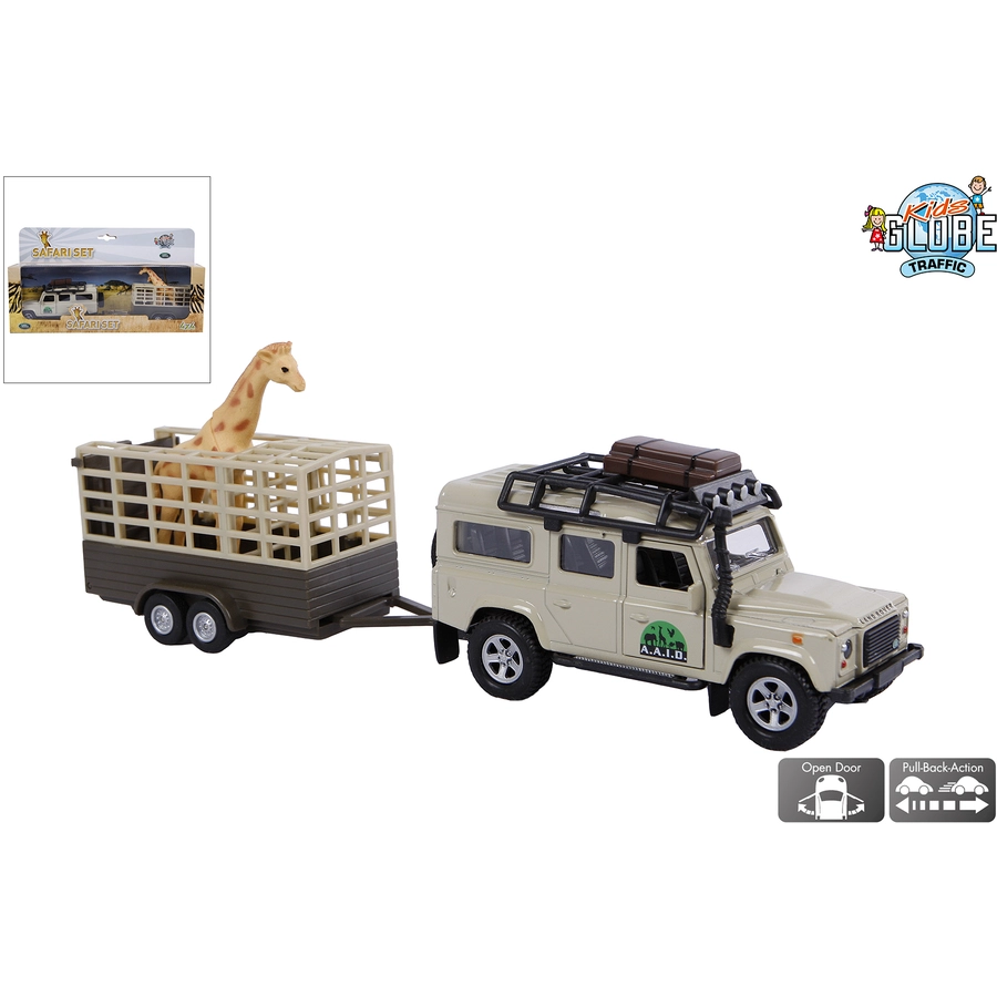 Kids Globe Farming Land Rover Defender mit Tieranhänger Beige Beige