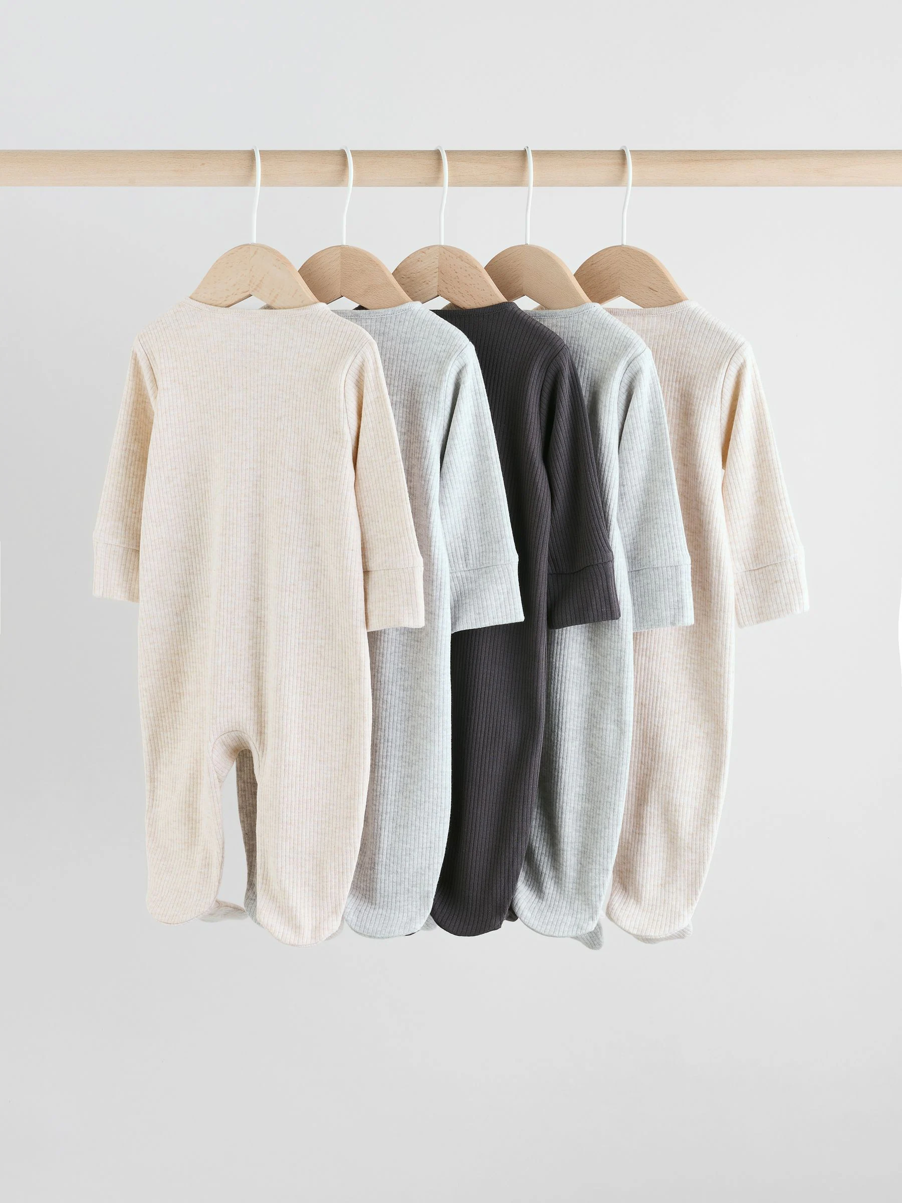 Neutraal - 5 Verpakking van babypyjama\'s met tweewegrits en voetjes (0-2jr)