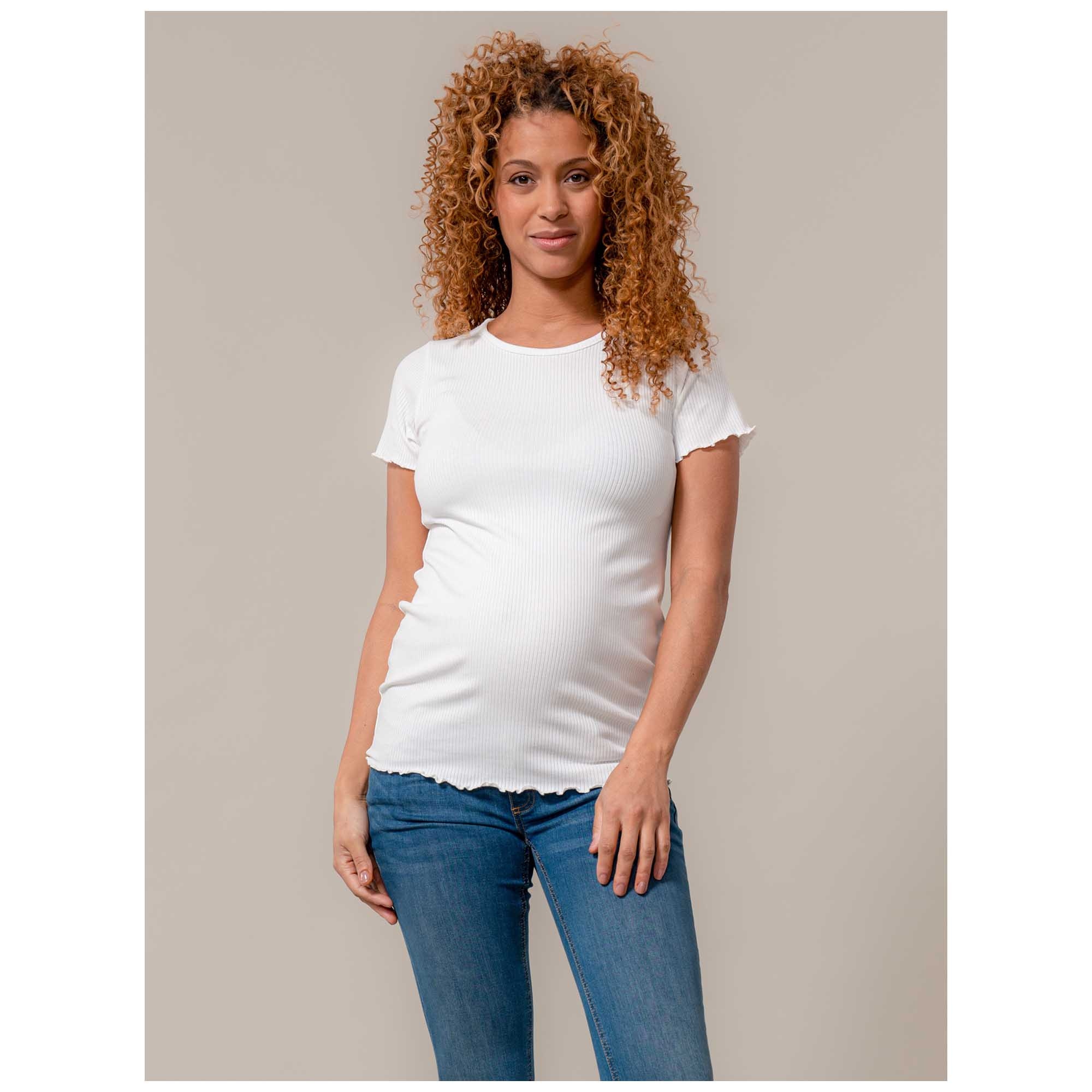 Prénatal zwangerschapsshirt korte mouwen effen beige