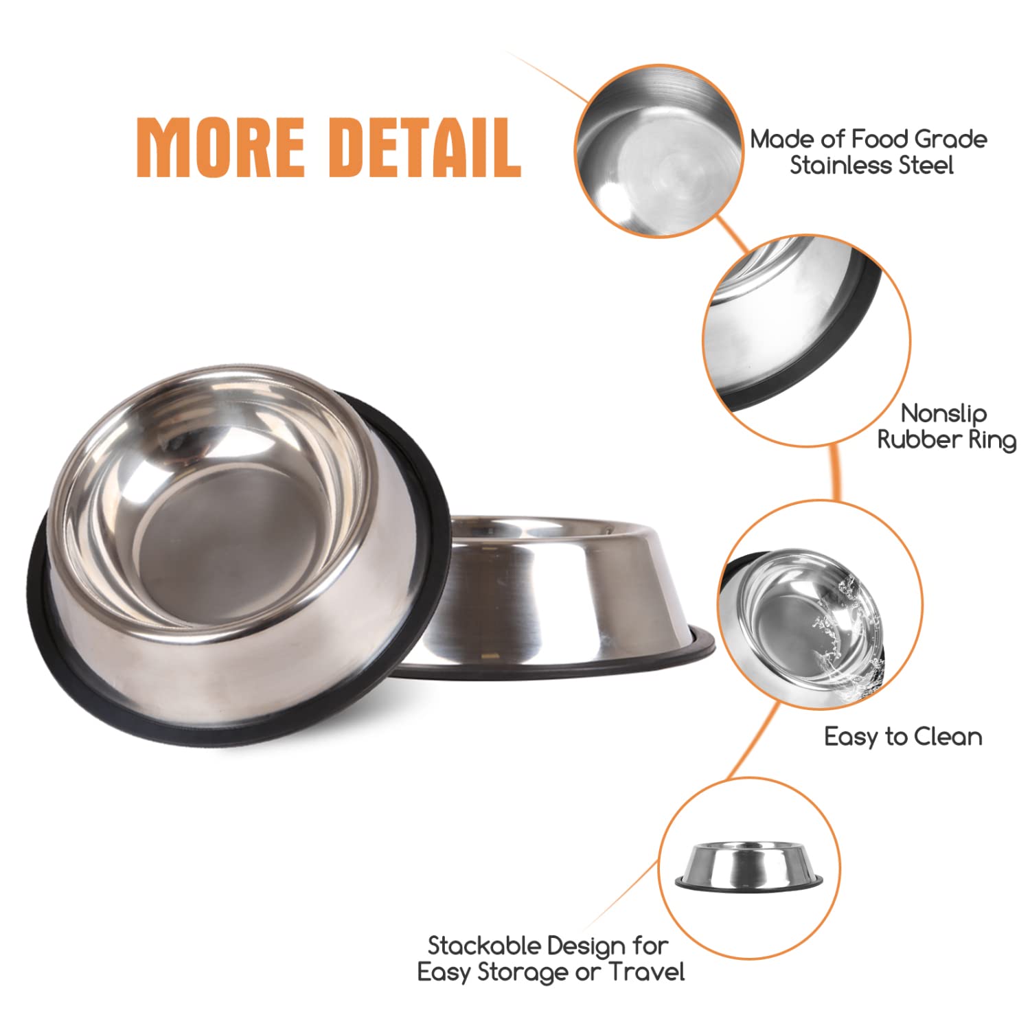 Nobleza - Conjunto de 2 Tigelas para Cães em Aço Inoxidável, Tigela Antiderrapante para Cães, Tigela para Animais de Estimação em Aço Inoxidável com Base de Borracha Antiderrapante para Cães de Porte Médio/Grande (22,5 cm)