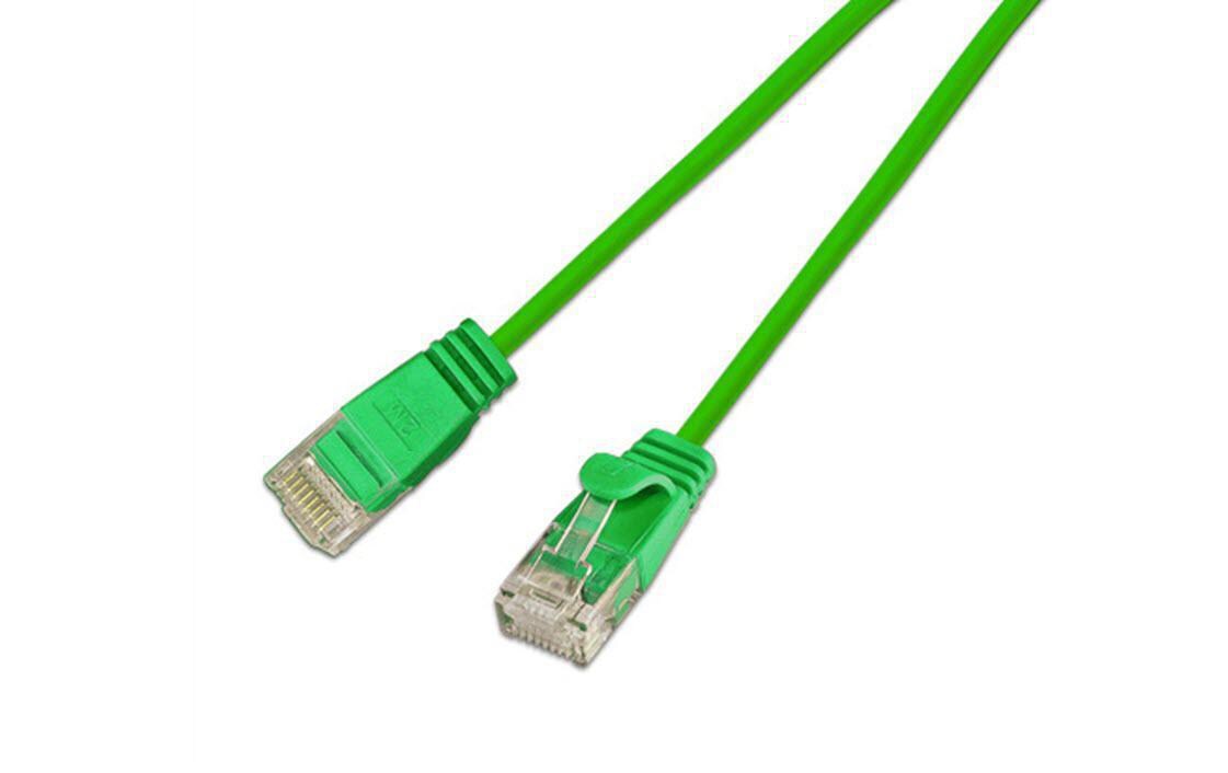 Slimpatchkabel RJ-45 - RJ-45, Cat 6, UTP, 2 m, GrünLightpatchkabel rund, ungeschirmtes Twisted-Pair-Kabel (U/UTP) mit Klinkenschutz