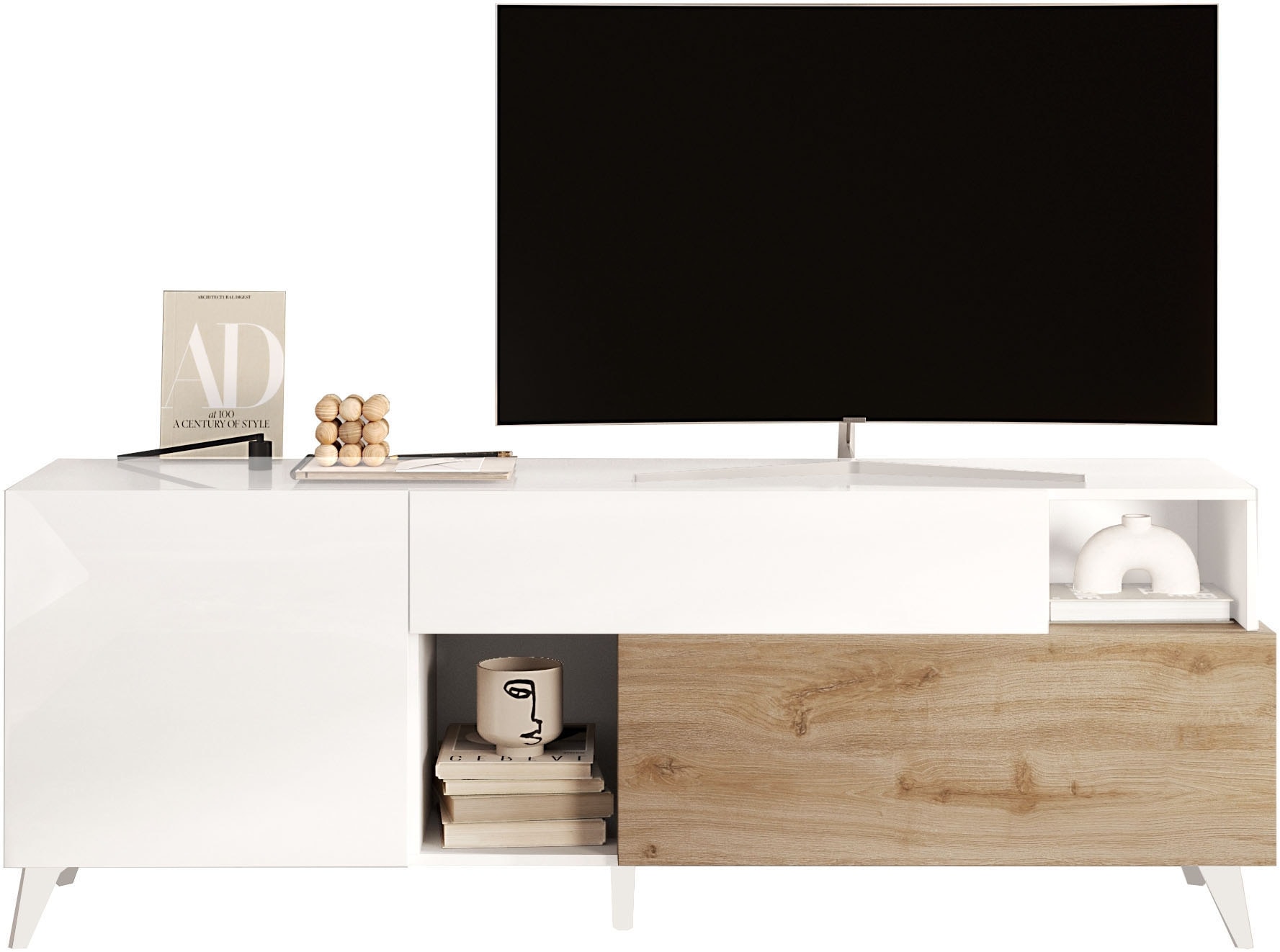 INOSIGN Lowboard »Monaco in Breite 181 cm, TV-Schrank mit Tür, Klappe und Schubkasten« Mediaboard – sanftes Schliessen, edles Design, Platz für alles