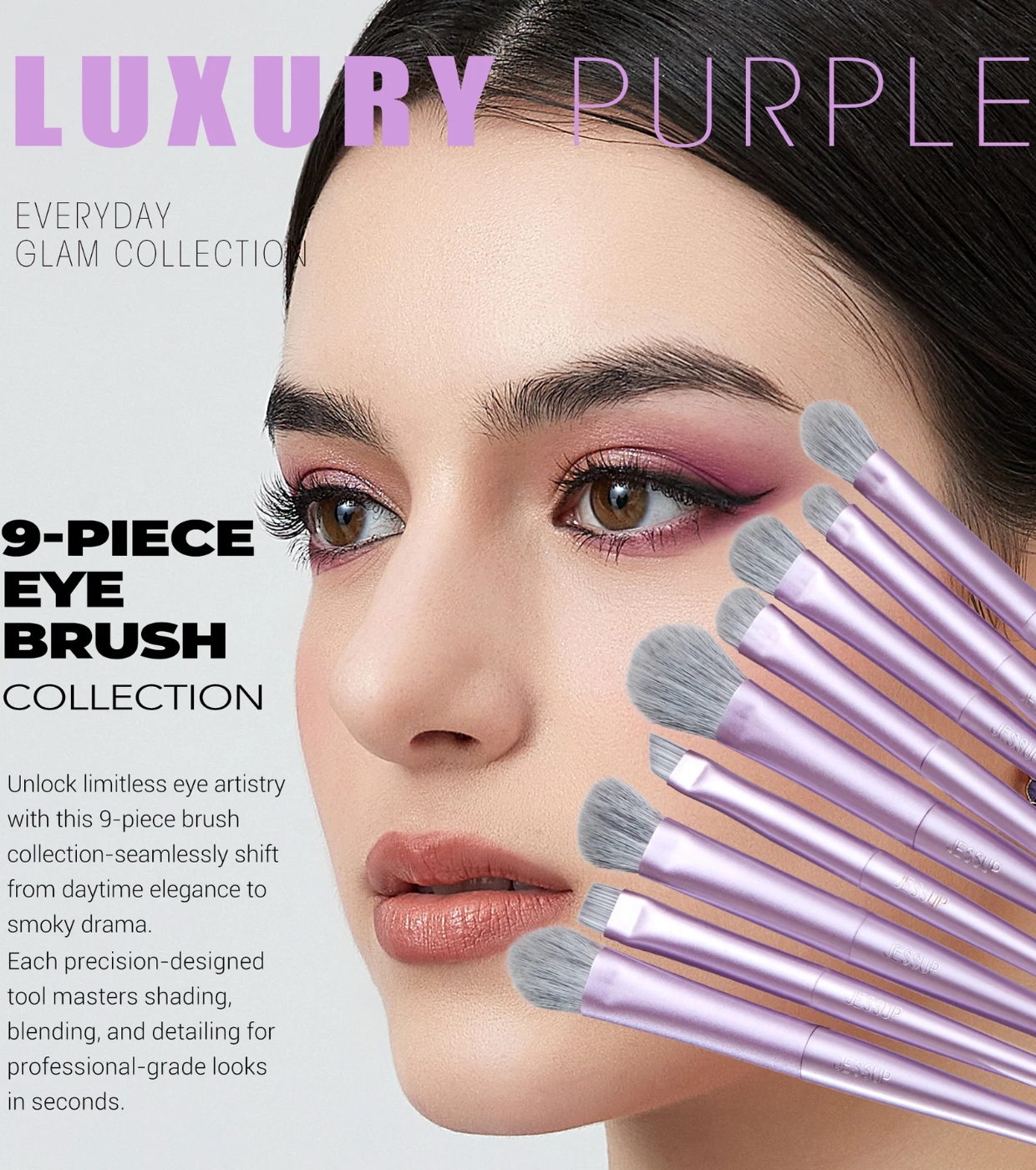 Jessup Beauty - *Everyday Glam* - Conjunto de pincéis 14pc Luxury Purple - T512