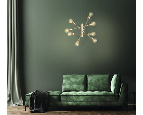 Hanglamp, 8-lichts, HxØ 110x71 cm, messing/geborsteld/zwart