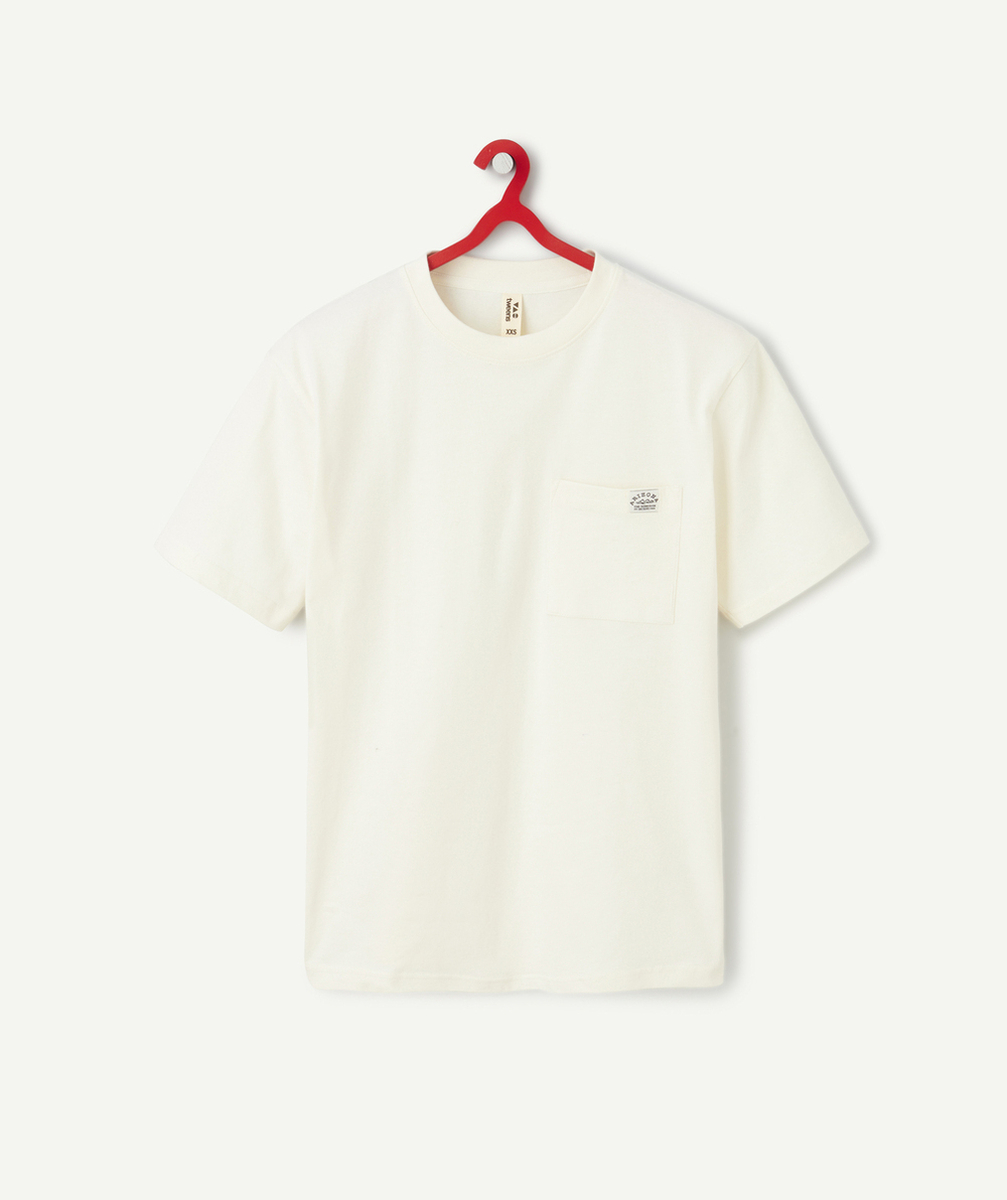 T-SHIRT MANCHES COURTES GARÇON EN COTON BIO ÉCRU AVEC POCHE