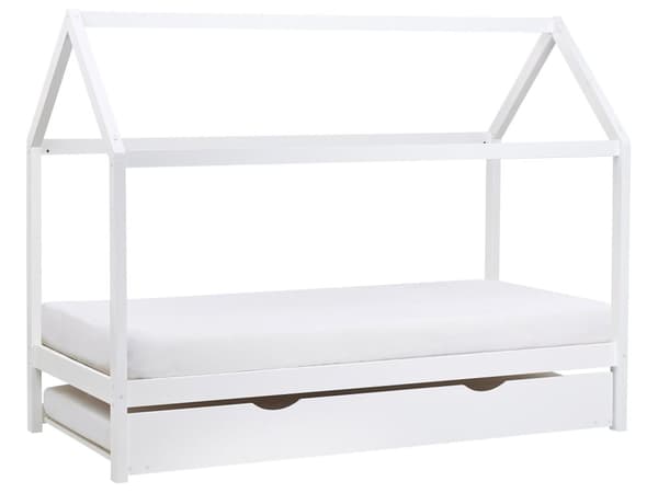 Barn Hus Uttrekkssenge Hvit Furu 90 x 200 cm Enkeltseng med Lamellbunn for Småbarn Moderne Barnehage