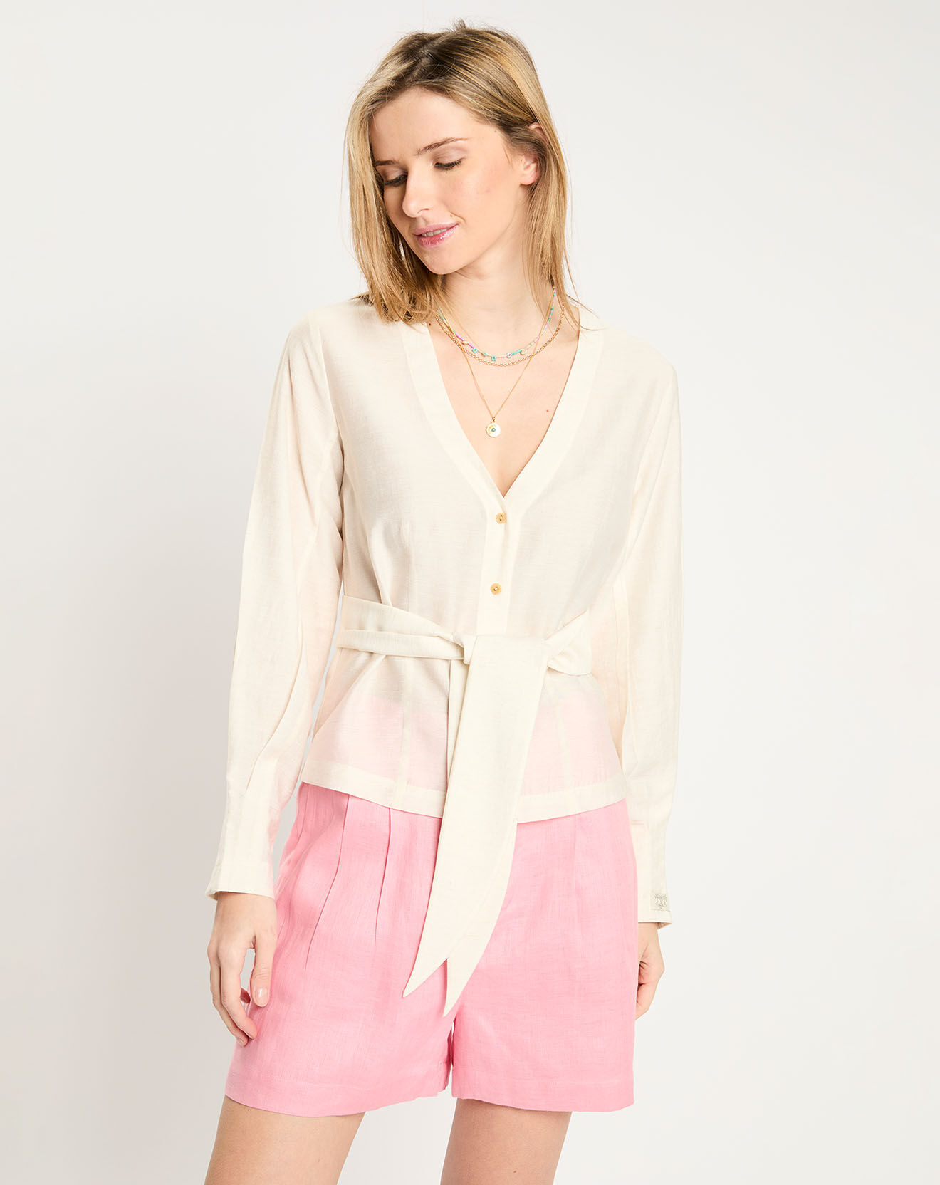 Scotch & Soda Top en Lin mélangé ceinturé écru
