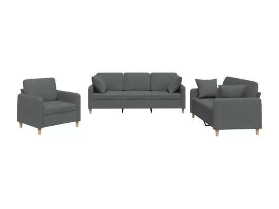 Ensemble de canapés 3 pièces coussins gris foncé tissu